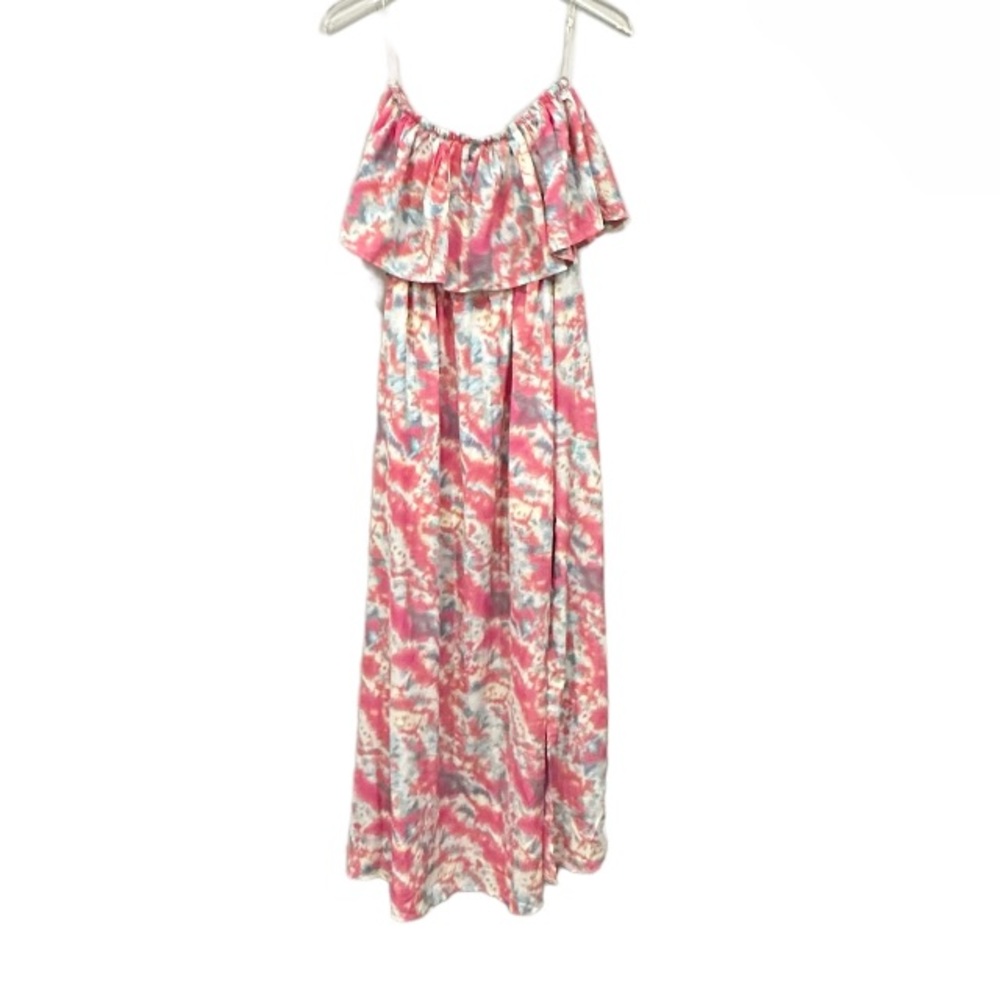 Entro Pink Blue Tie Dye Off Shoulder Strapless Flowy Maxi Dress NEW SIZE Small